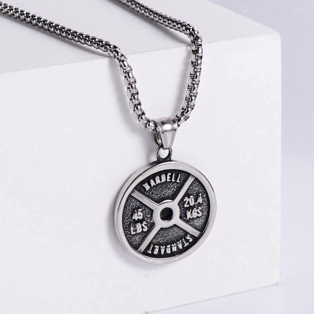 Novalune Dumbbell Necklace Fitness Gym, Weight Plate Barbell Pendant Stainless Steel Workout Necklace For Men Weight Pla