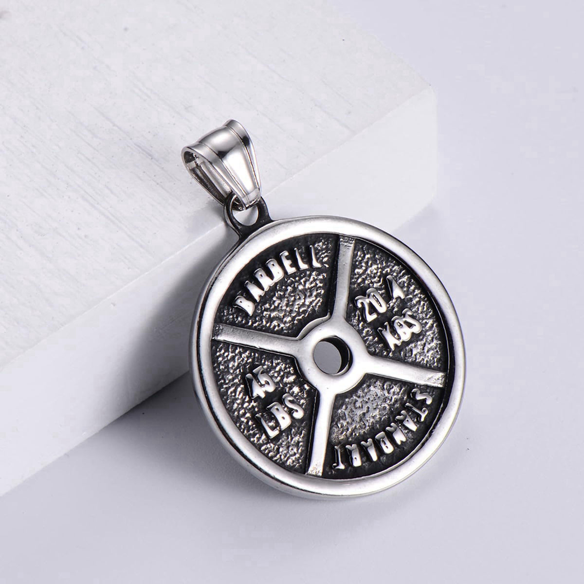 Novalune Dumbbell Necklace Fitness Gym, Weight Plate Barbell Pendant Stainless Steel Workout Necklace For Men Weight Pla