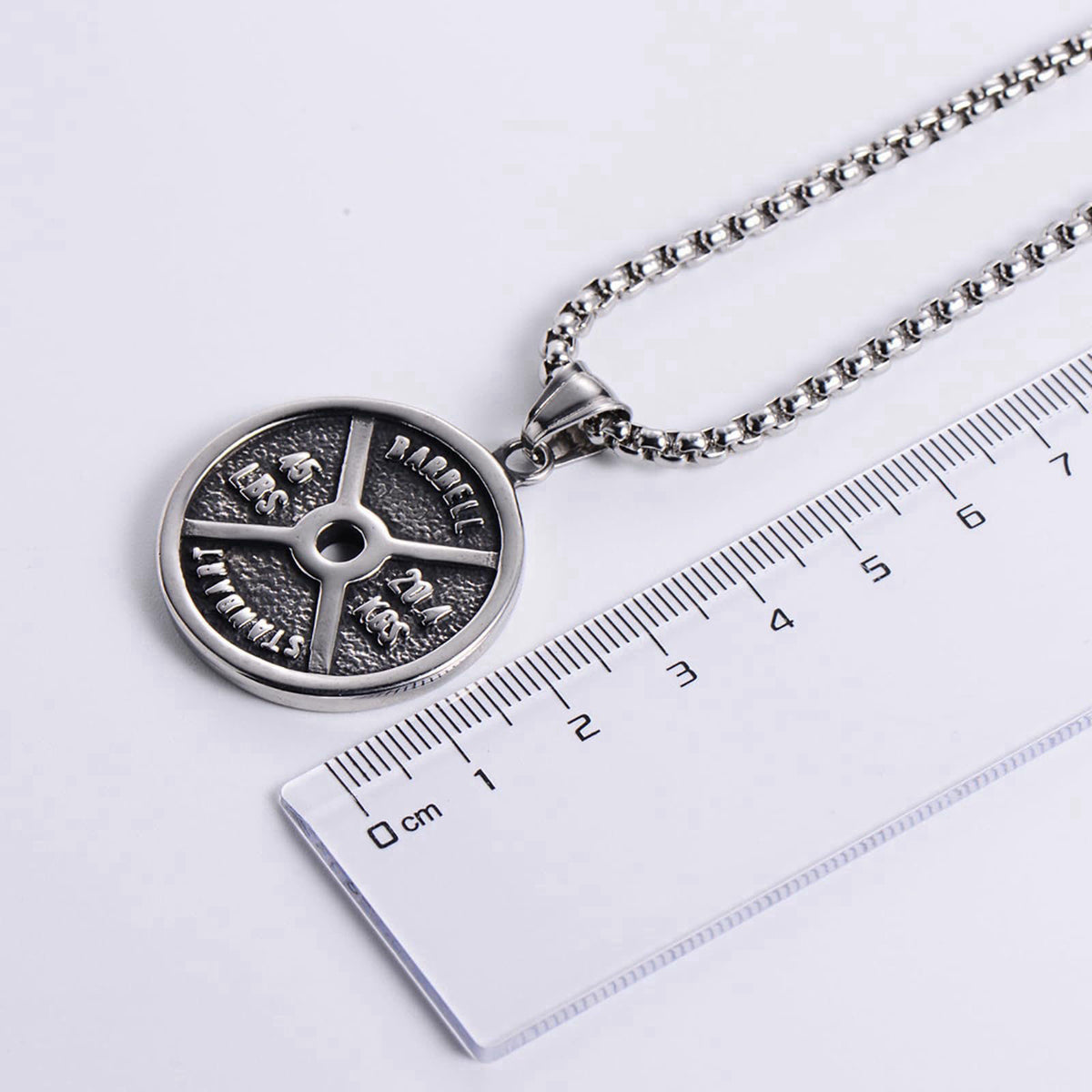 Novalune Dumbbell Necklace Fitness Gym, Weight Plate Barbell Pendant Stainless Steel Workout Necklace For Men Weight Pla