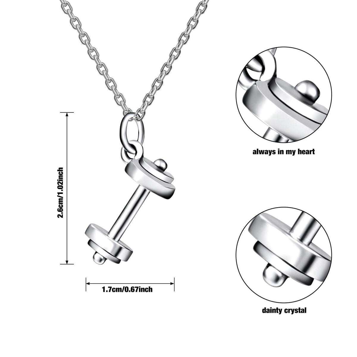 ANEKTIMITOS 925 Sterling Silver Dumbbell Barbell Pendant Necklace, Fitness Gym Jewelry, Creative Sports Style – close-up