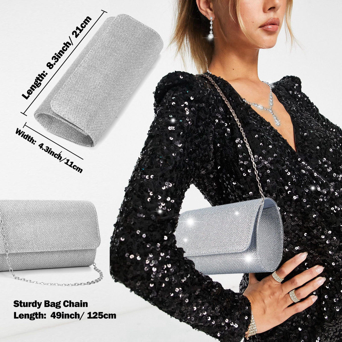 GIFIKOI 11Pcs Clutch Purse Crystal Jewelry Set for Women Shiny Rhinestone Jewelry Accessorie Set – full view