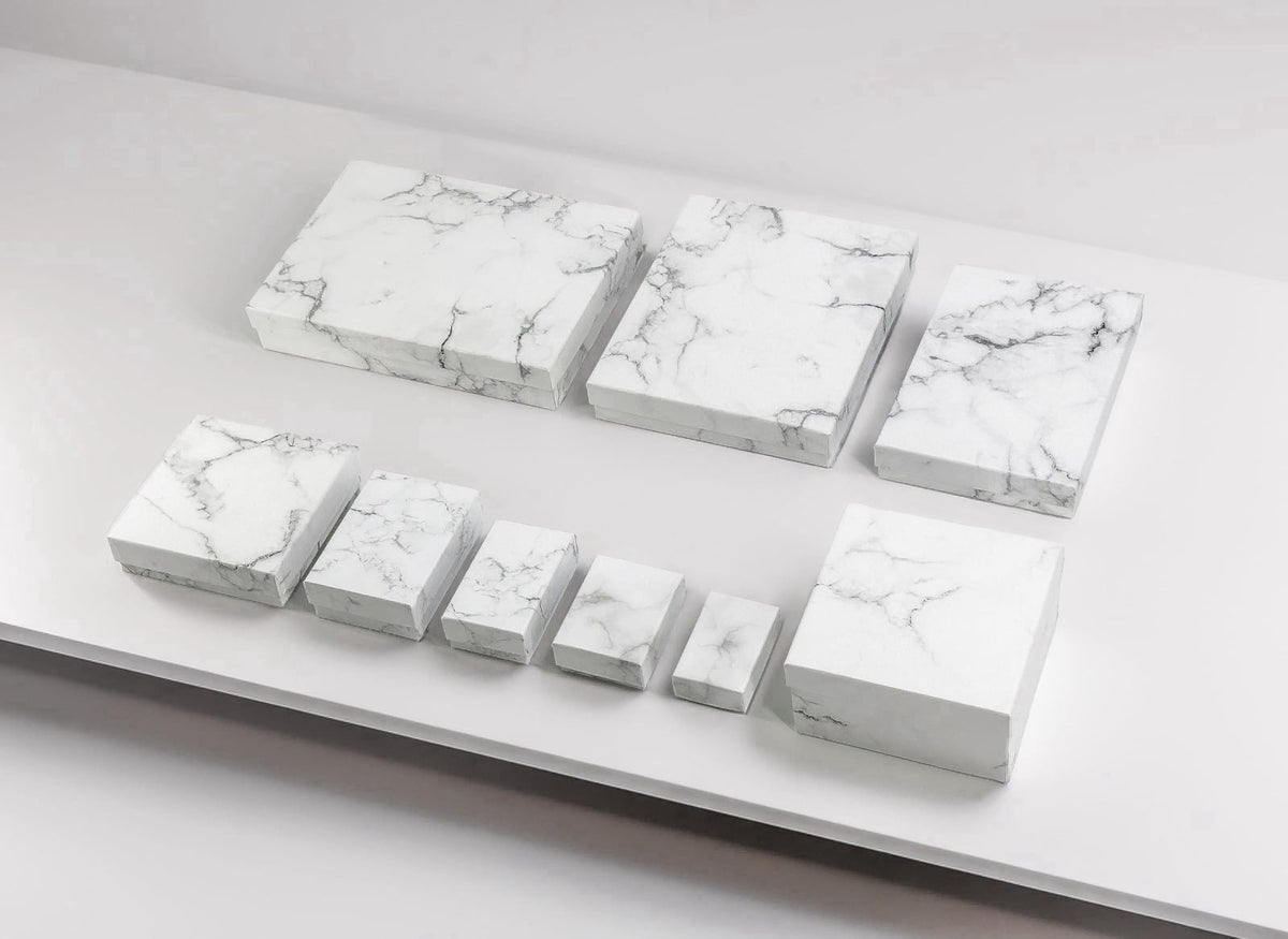 TheDisplayGuys For Your Modern Living TheDisplayGuys 100 Cardboard Jewelry Gift Boxes with Inserts - Marble White – back