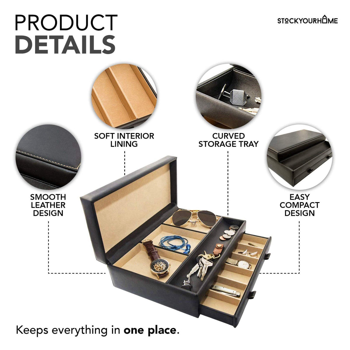 Stock Your Home Mens Valet Tray, Men's Jewelry Box, Night Stand Organizers and Storage, Bedside Table Organizer, Watch B