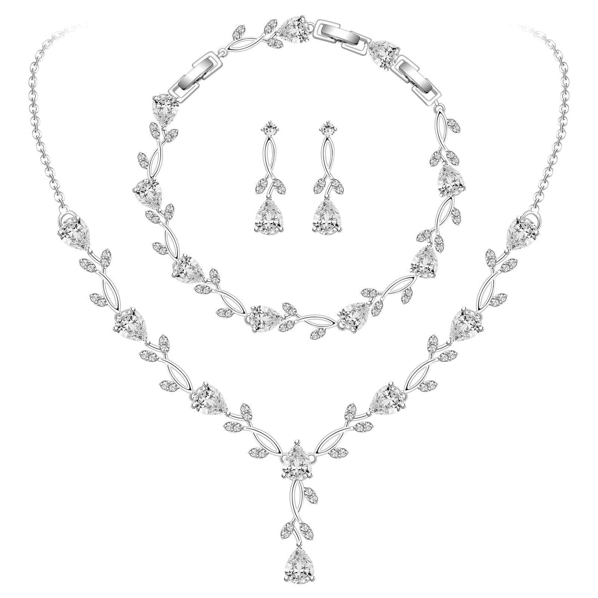 GZWHD Wedding Jewelry Sets for Bride Bridesmaid Women Cubic Zirconia Necklace Earrings Bracelet Set Gift for Mother Frie