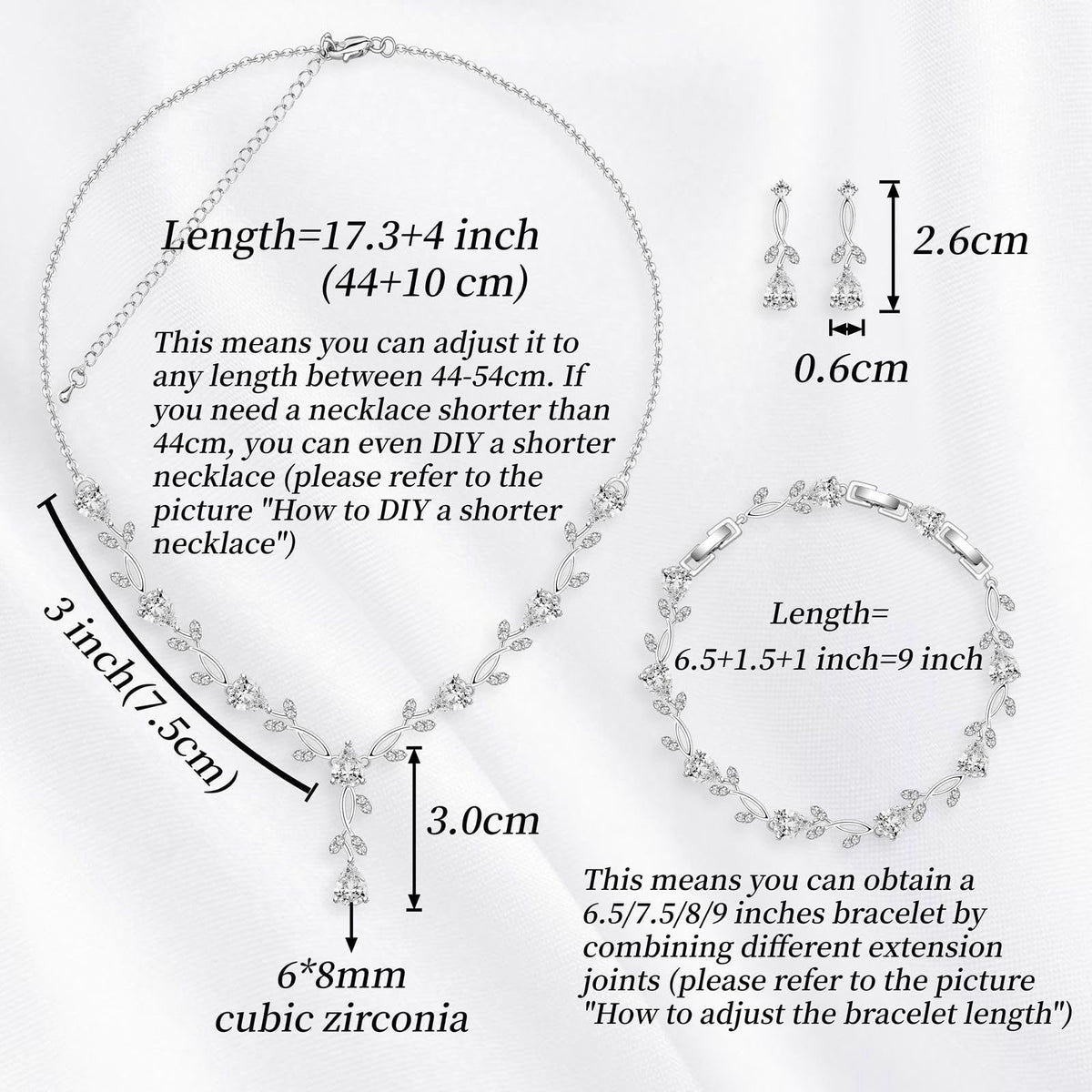GZWHD Wedding Jewelry Sets for Bride Bridesmaid Women Cubic Zirconia Necklace Earrings Bracelet Set Gift for Mother Frie