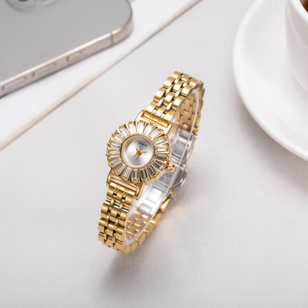 GORBEN Gold-Tone Women's Watch with High-Precision Quartz Movement, Crystal Bezel Ultra-Thin Wristwatch, Elegant Gift Bo