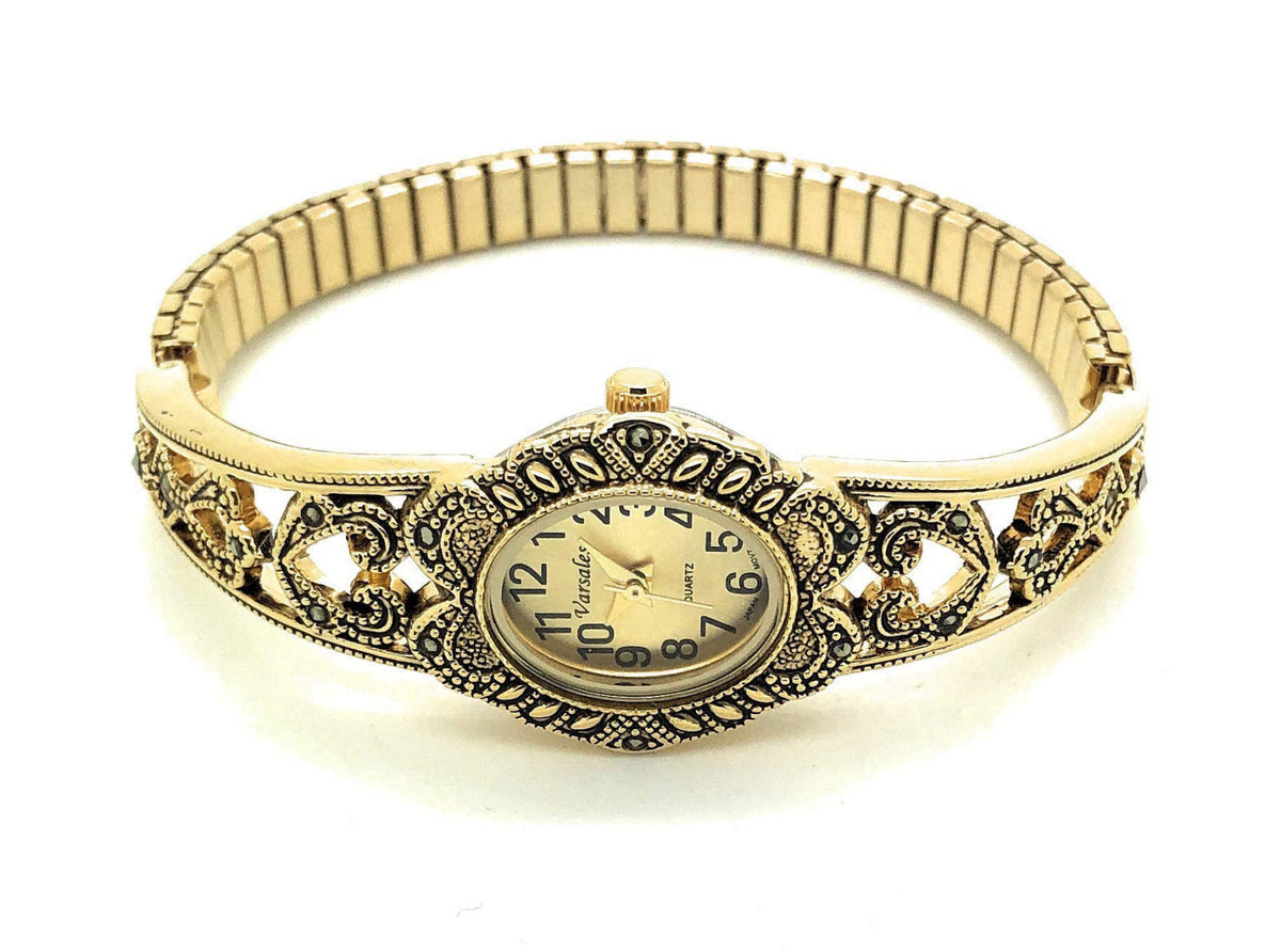 VERSALES Ladies Elegant Oval Marcasite Stretch Elastic Band Fashion Watch Varsales – packaging and label