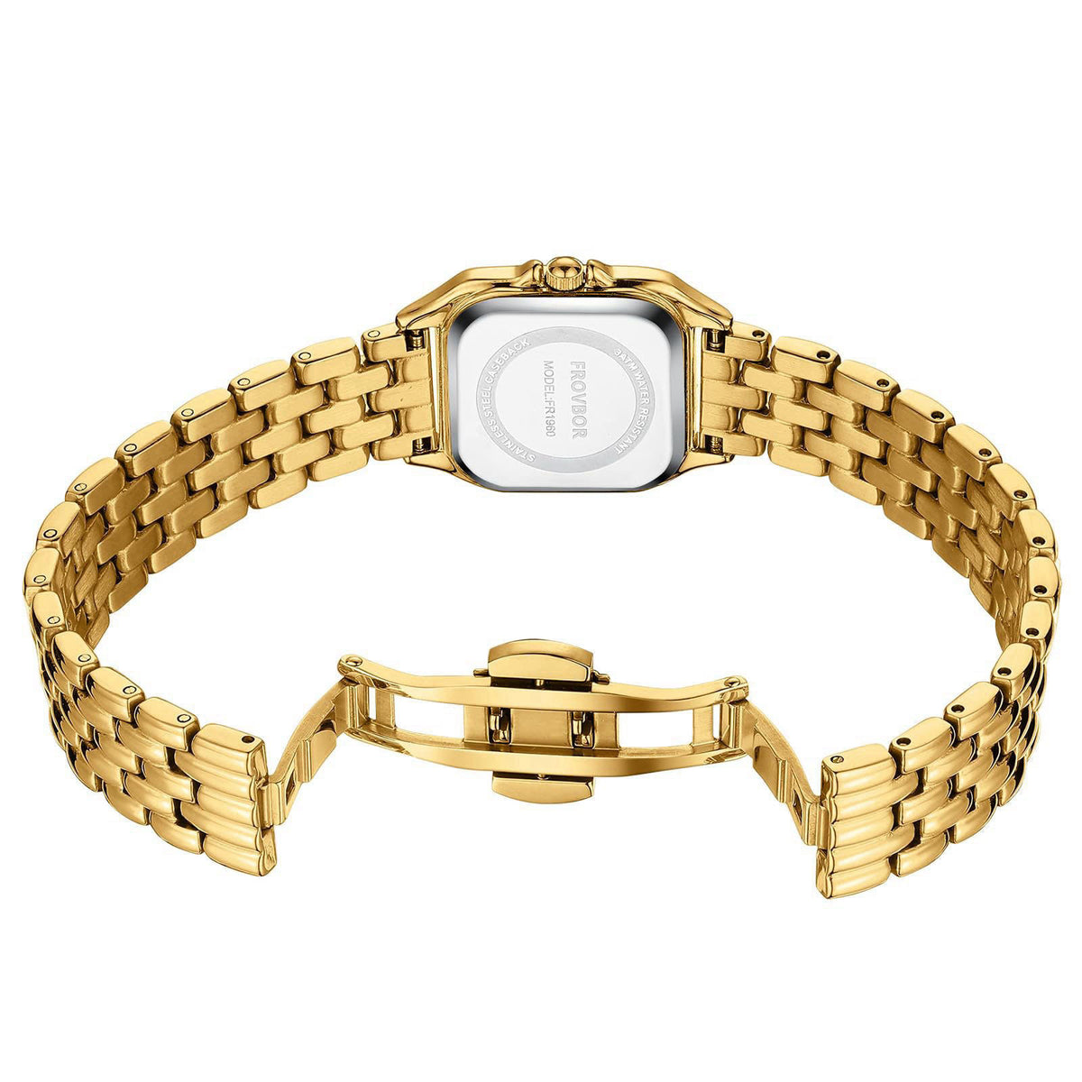 FROVBOR Gold Watches for Women Vintage Rectangular Case Diamond Roman Dial – packaging and label