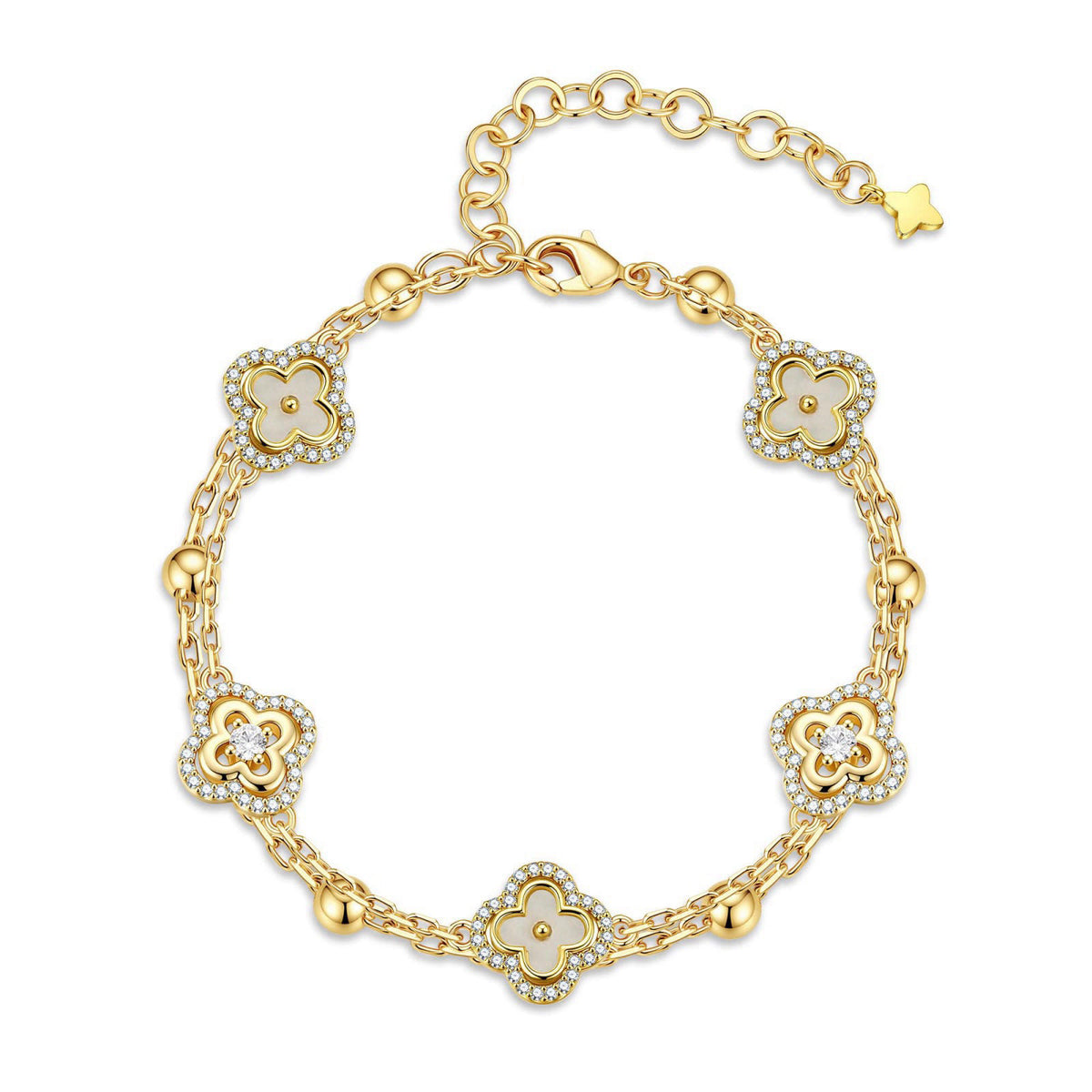 Turandoss 14K Gold Plated CZ Clover Bracelets for Women Jewelry Gift – Metal