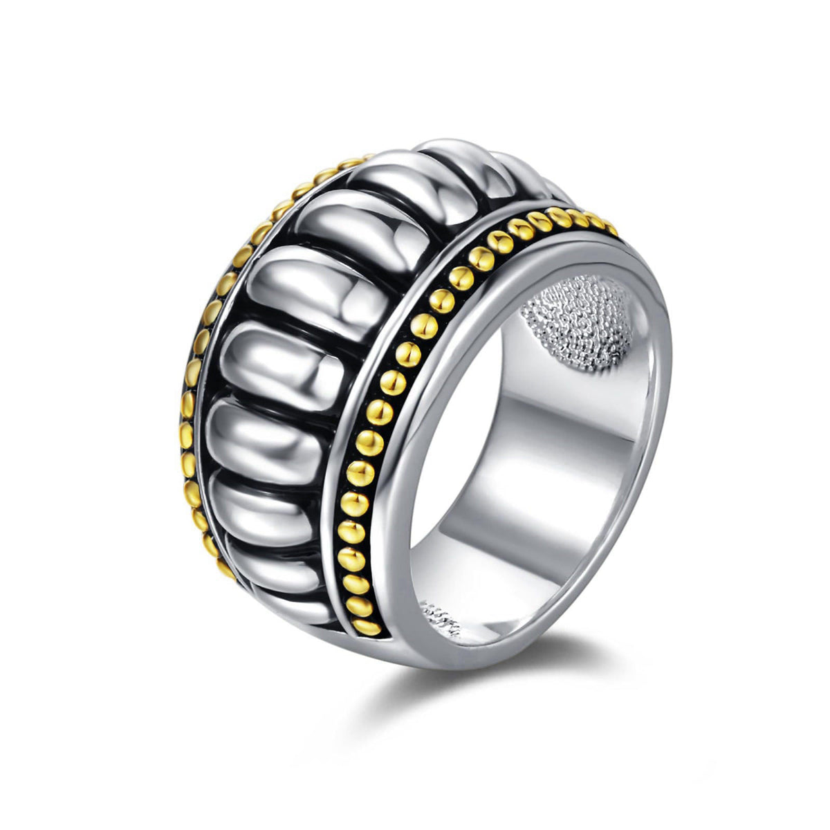 UNY JEWEL Jewelry Fusion Gold Dots Caviar Two Tone Designer Inspired Luxury Women Ring Valentine Christmas Gifts – produ