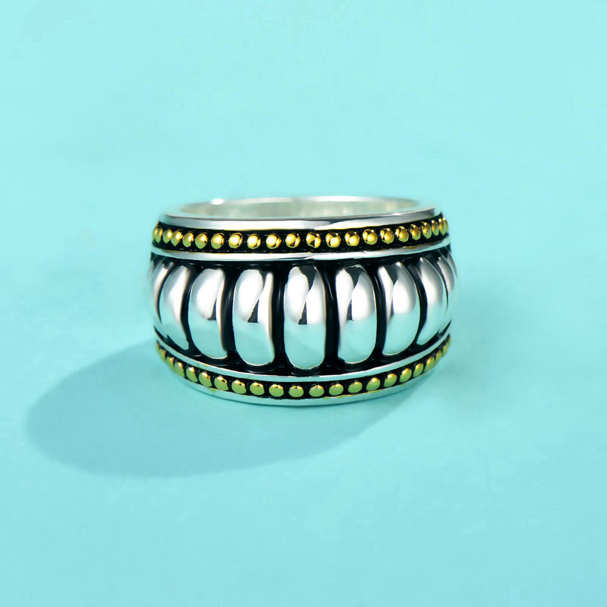 UNY JEWEL Jewelry Fusion Gold Dots Caviar Two Tone Designer Inspired Luxury Women Ring Valentine Christmas Gifts – packa