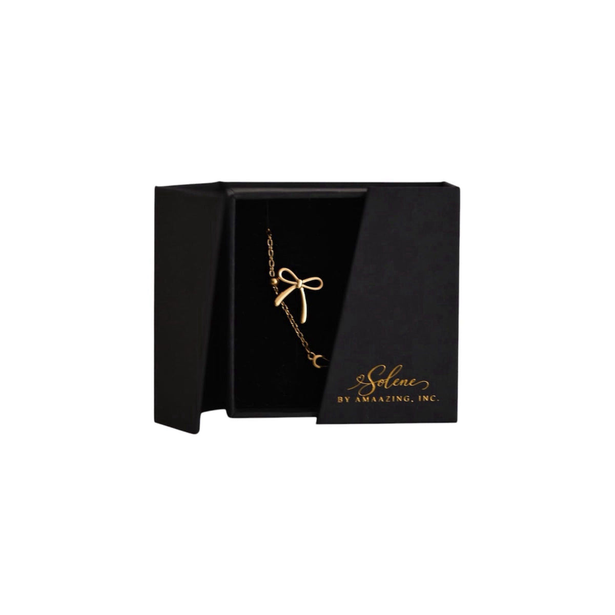 Amaazing, Inc. Solene 18K Gold Plated Hypoallergenic Stainless Steel Necklace & Earrings Set for Women, Elegant Ribbon-I