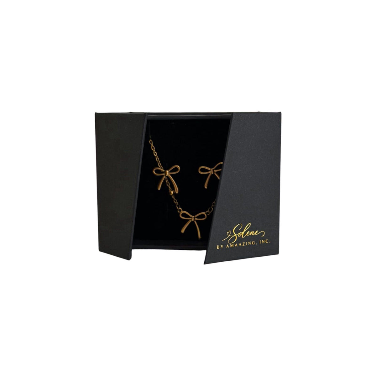 Amaazing, Inc. Solene 18K Gold Plated Hypoallergenic Stainless Steel Necklace & Earrings Set for Women, Elegant Ribbon-I