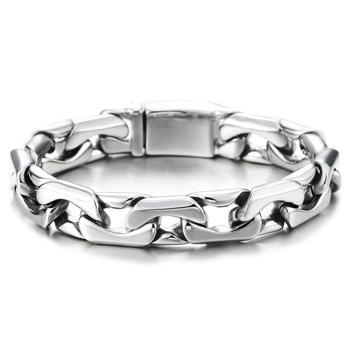 COOLSTEELANDBEYOND Men’s Polished Steel Link Bracelet, Modern Chunky Mariner Chain, Minimalist Heavy-Duty Wristband – pr