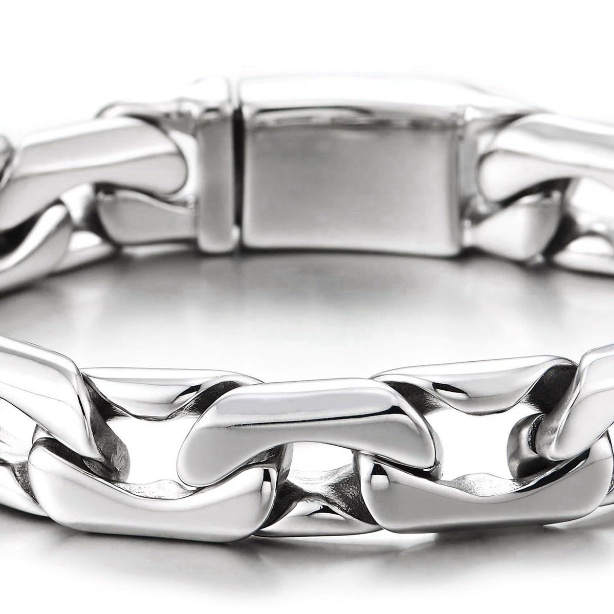 COOLSTEELANDBEYOND Men’s Polished Steel Link Bracelet, Modern Chunky Mariner Chain, Minimalist Heavy-Duty Wristband – fu