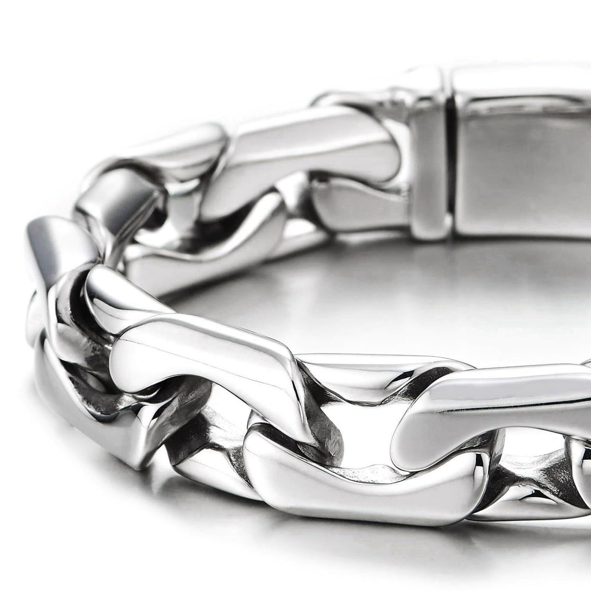 COOLSTEELANDBEYOND Men’s Polished Steel Link Bracelet, Modern Chunky Mariner Chain, Minimalist Heavy-Duty Wristband – ba