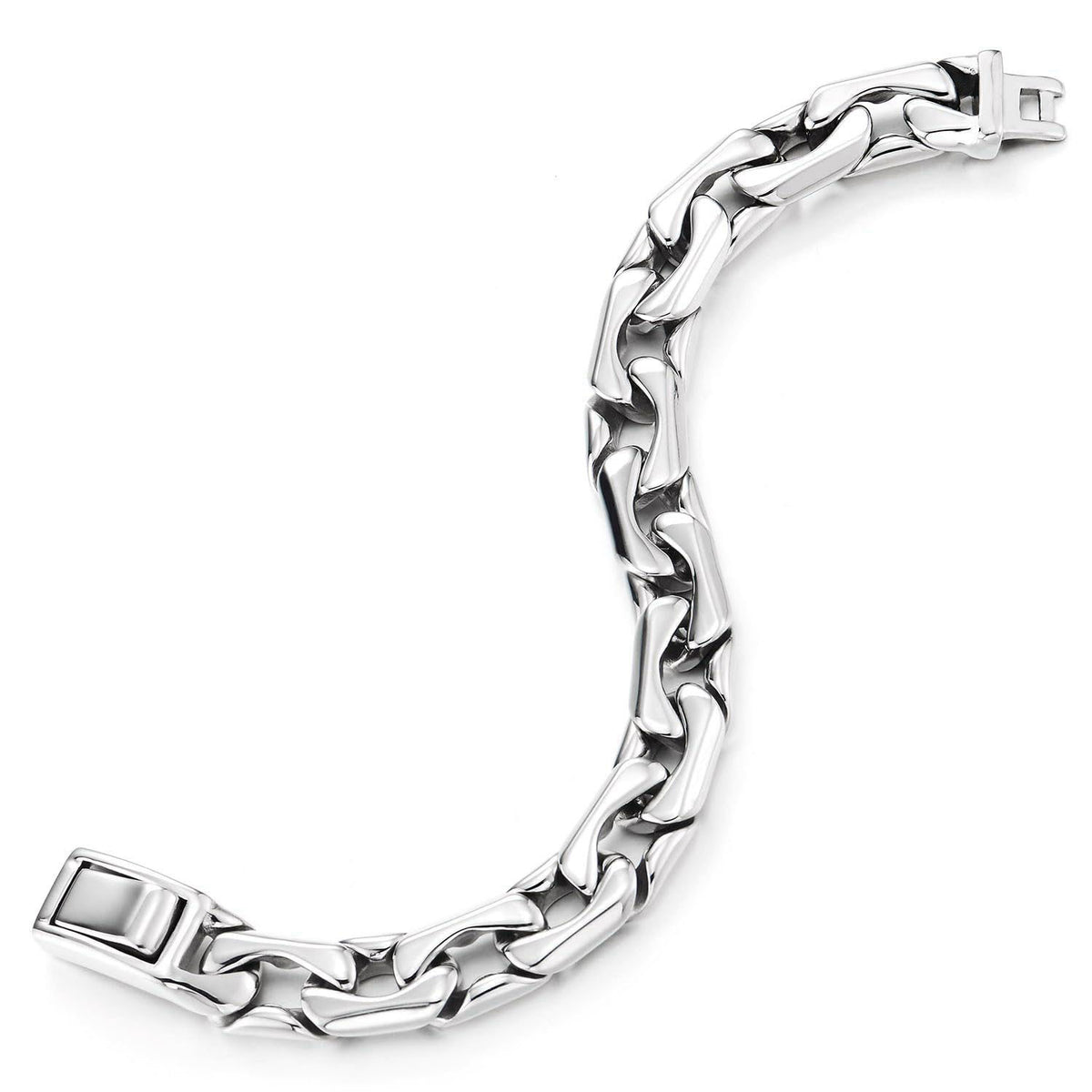 COOLSTEELANDBEYOND Men’s Polished Steel Link Bracelet, Modern Chunky Mariner Chain, Minimalist Heavy-Duty Wristband – al