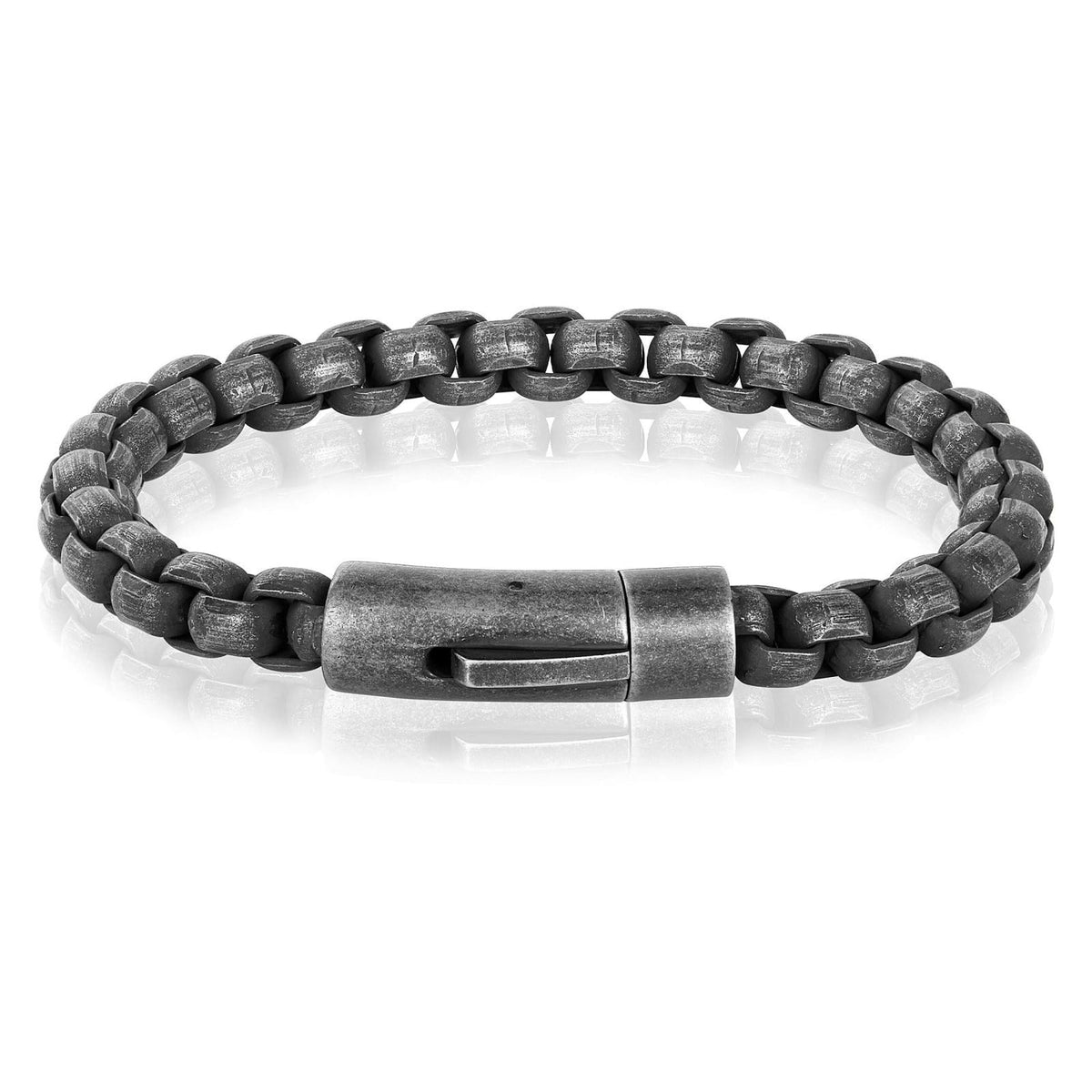 Invicta Jewelry Men's Polished Box Chain Steel Cuff Bracelet (8mm) - 9" – back view and specifications