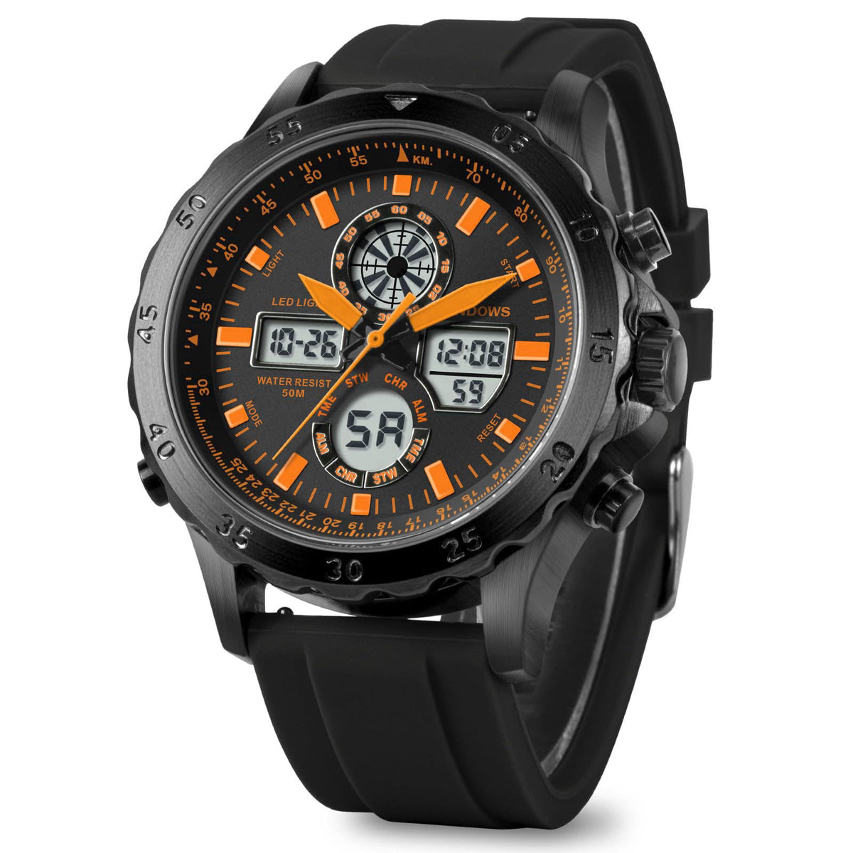 PINDOWS Mens Digital Analog Watches, Multifunction Sport Casual