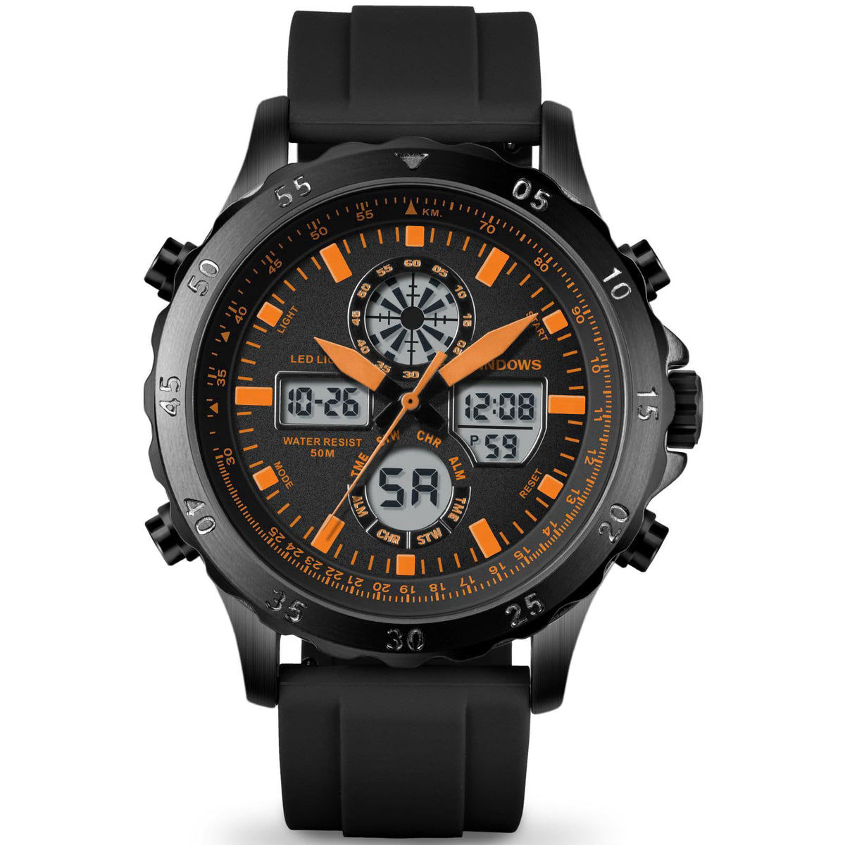 PINDOWS Mens Digital Analog Watches, Multifunction Sport Casual – close-up detail