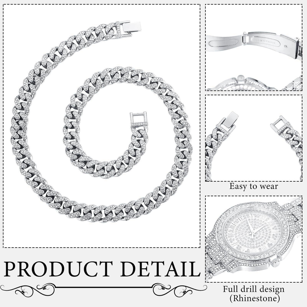 Huquary 4 Pcs Diamond Watch Halloween Costumes Link Chains – packaging and label