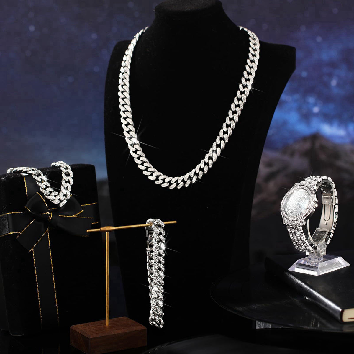 Huquary 4 Pcs Diamond Watch Halloween Costumes Link Chains – full view