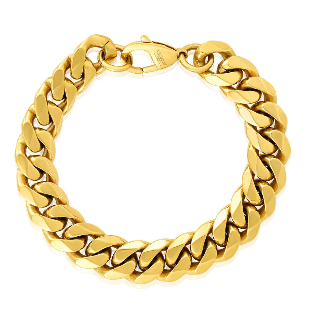 Invicta Jewelry Men's Thick Polished Curb Chain Steel Bracelet (14mm) - 9" – Gold, One Size