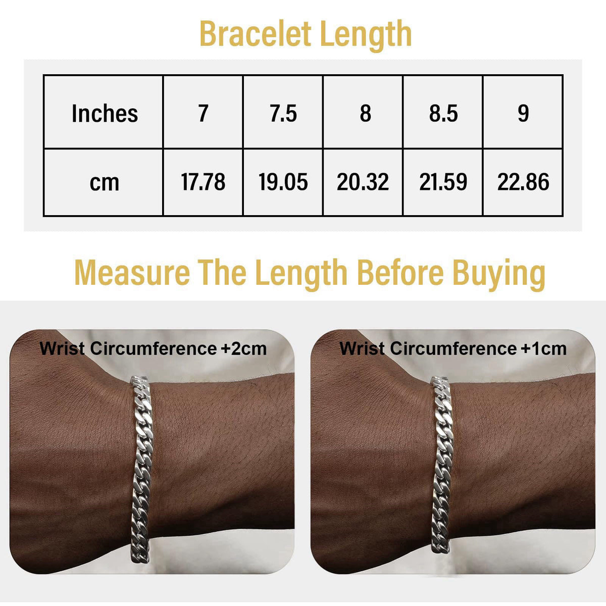 VEXXS Cuban Link Bracelet Flat Cut, 18K Real Gold Filled Stainless Steel Gold Bracelet, Durable No Color Fading 5mm 7mm 