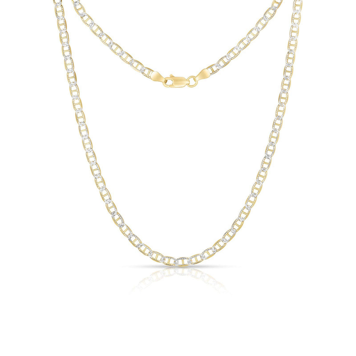NYC Sterling .925 14K Yellow Gold Plated Solid Marina Link Diamond-Cut White Pave Necklace Chains 2.6MM – 6.3MM, 16"