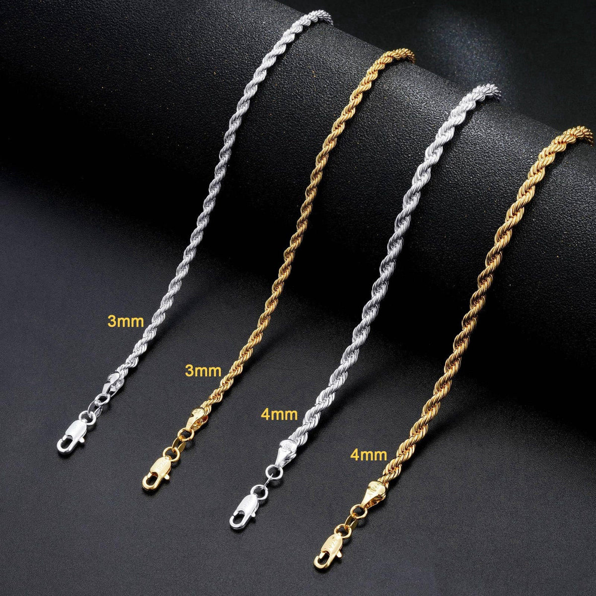 Maxcate 925 Sterling Silver Rope Chain for Men 3mm/4mm – alternate angle