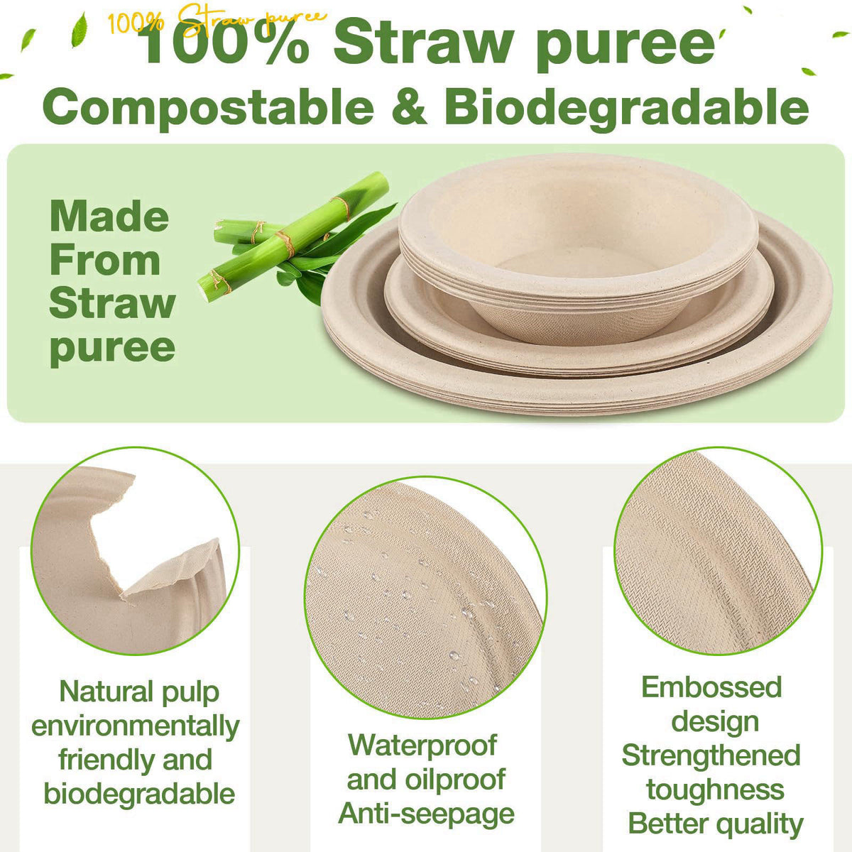 Havawish 150 Pcs Compostable Paper Plates and Bowls Set, 7 Inch 9 Inch 12oz – full view