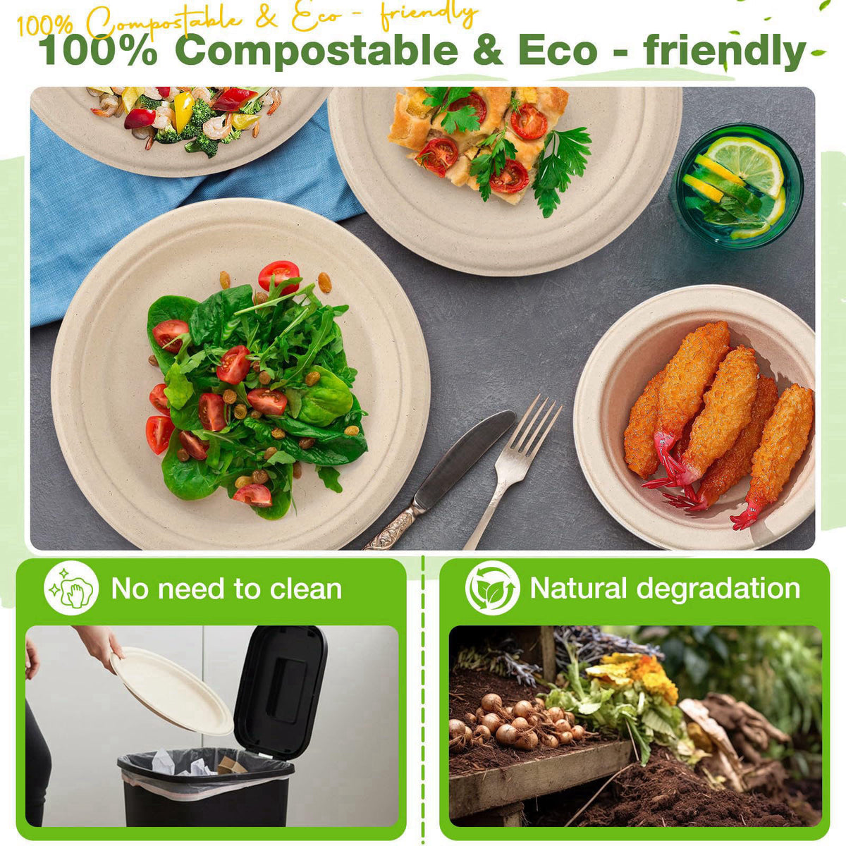 Havawish 150 Pcs Compostable Paper Plates and Bowls Set, 7 Inch 9 Inch 12oz – alternate angle