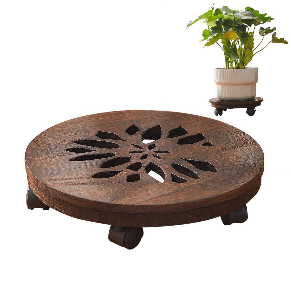 GZQWDC Wooden Plant Stand with Wheels,Rolling Planter Caddy,Heavy Duty – product photo (Caddies)
