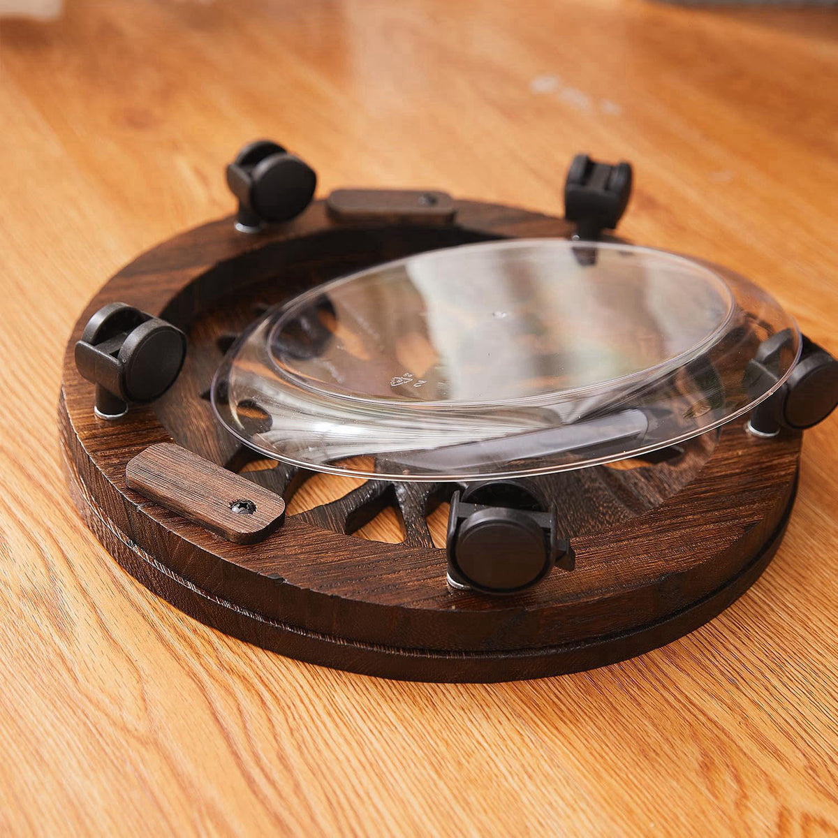GZQWDC Wooden Plant Stand with Wheels,Rolling Planter Caddy,Heavy Duty – back view and specifications