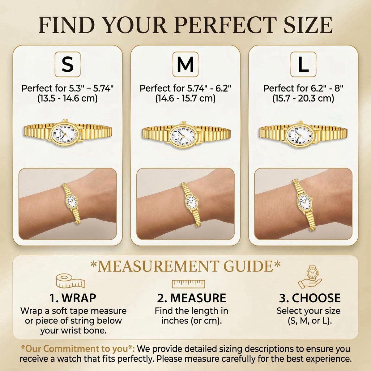 Diaofendi 3 Sizes (S/M/L) Small Gold Watches for Women - Fit 5"-8" Expansion Band, Valentine's Day Gifts for Mom