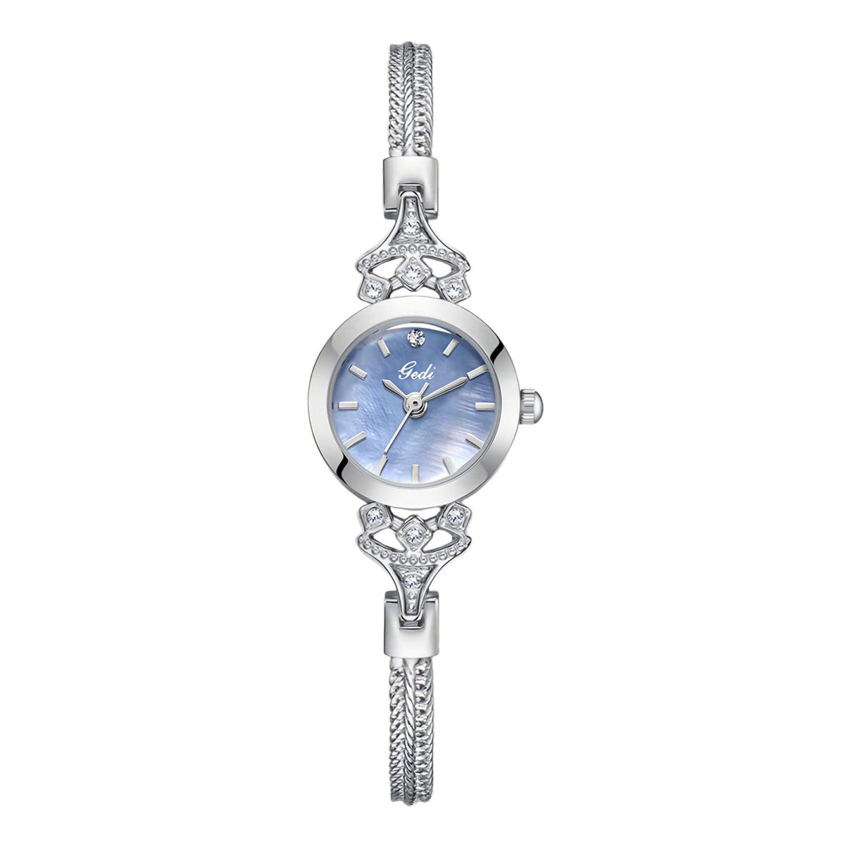 CARLIEN Womens Small Elegant Simple Luxury Rhinestone Pearl Dial Quartz Watch Lightweight Alloy Steel Mesh Strap Fashion