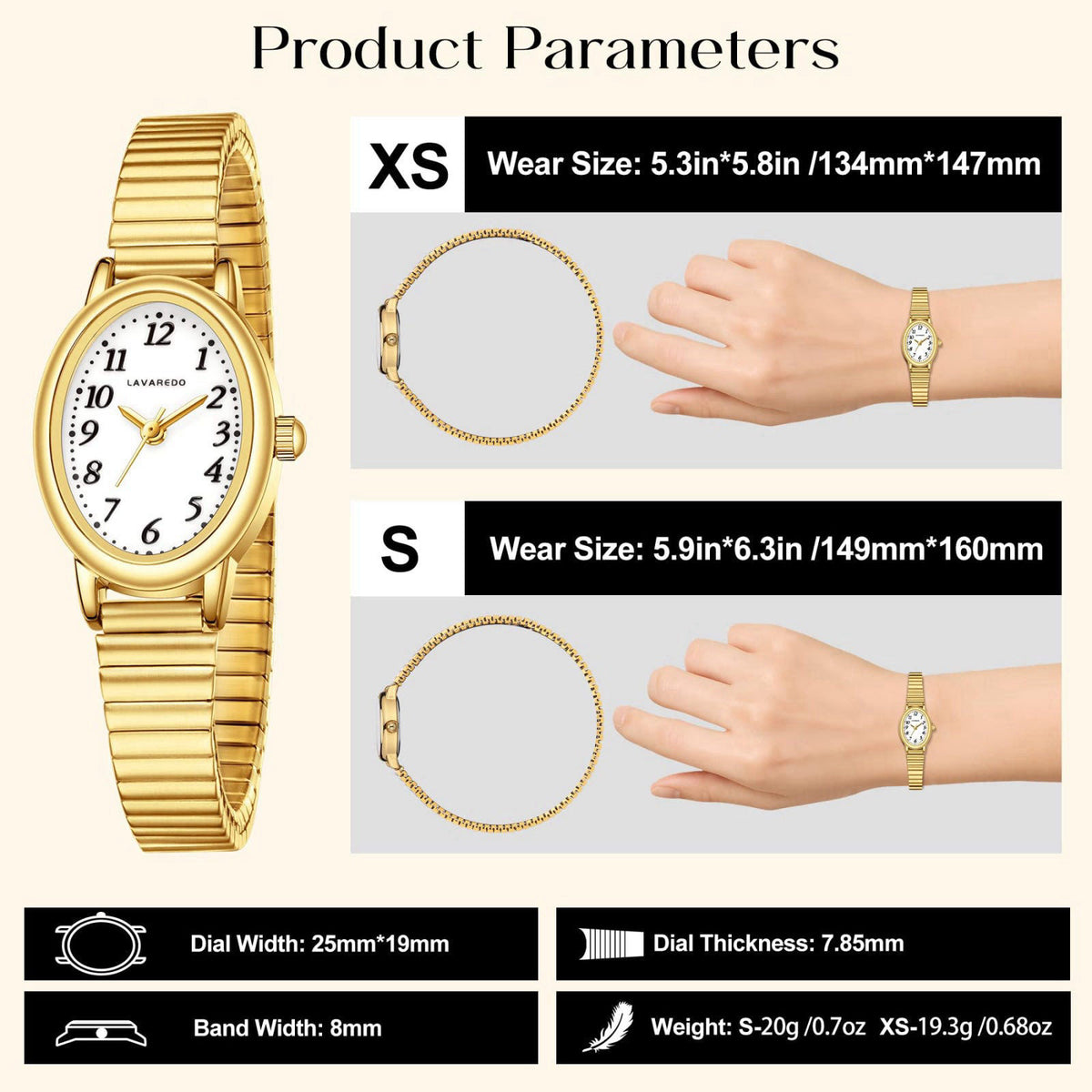 VTAIGE Small Gold Watch for Women, Oval Case, Analog, Steel Expansion Band – alternate angle