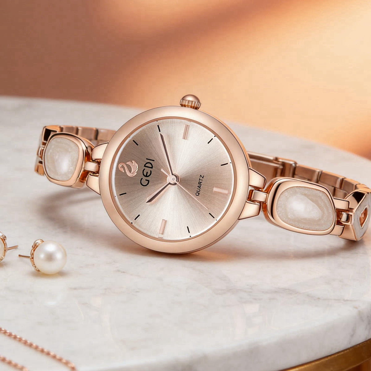 XG.&co Vintage Pearl Bracelet Watch for Women - Elegant 25mm Petite Dial Quartz Watch, 30M Waterproof Adjustable Slider 