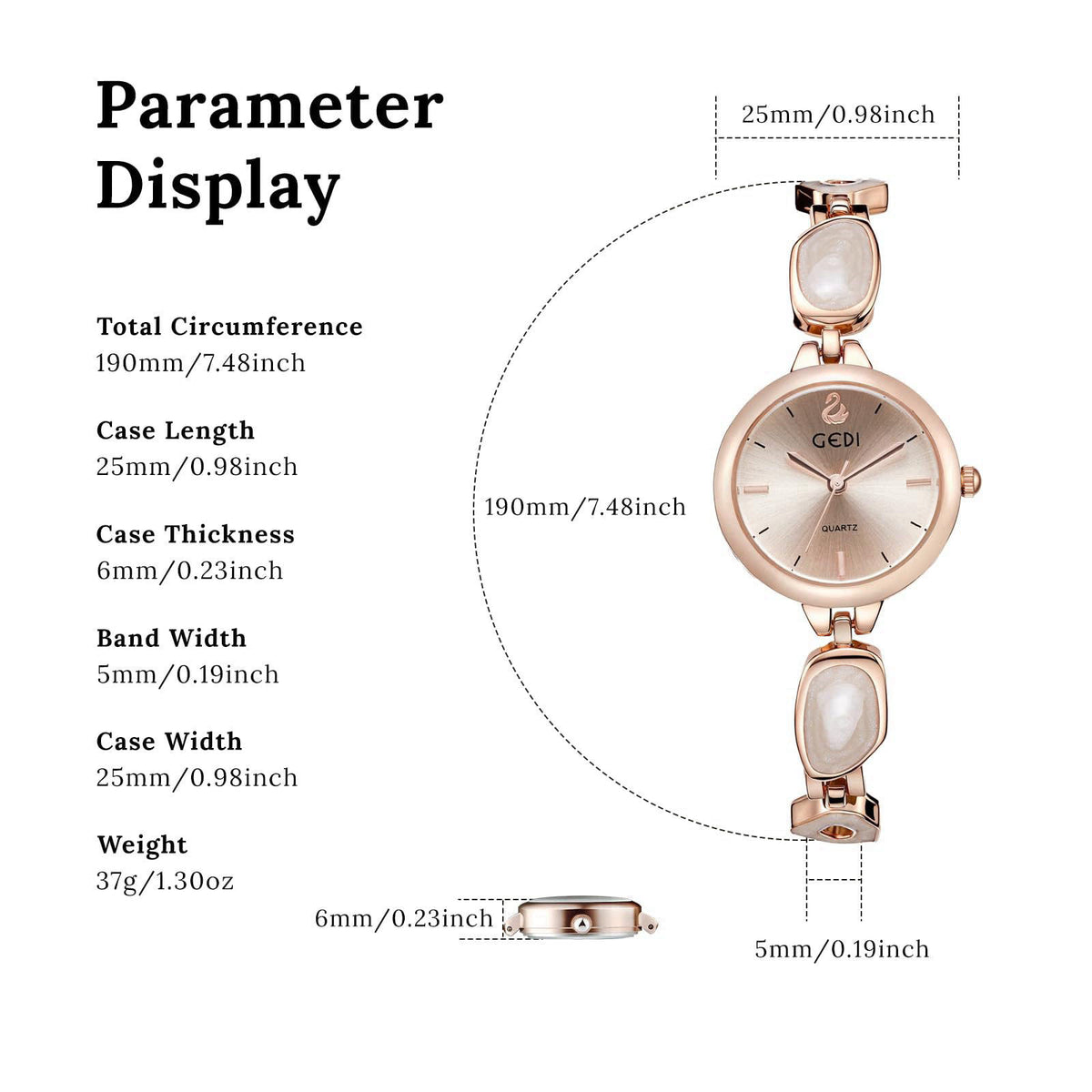 XG.&co Vintage Pearl Bracelet Watch for Women - Elegant 25mm Petite Dial Quartz Watch, 30M Waterproof Adjustable Slider 