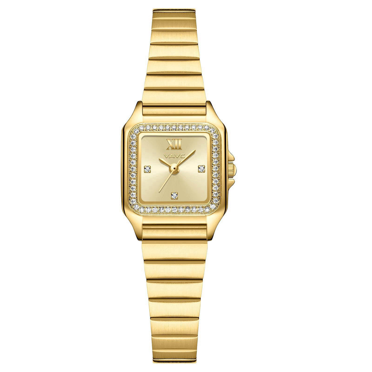VAVC Small Gold Watches for Women Vintage Ladies' Diamond Watch with Rectangular Case,Minimalist Dial,Stainless Steel Ba