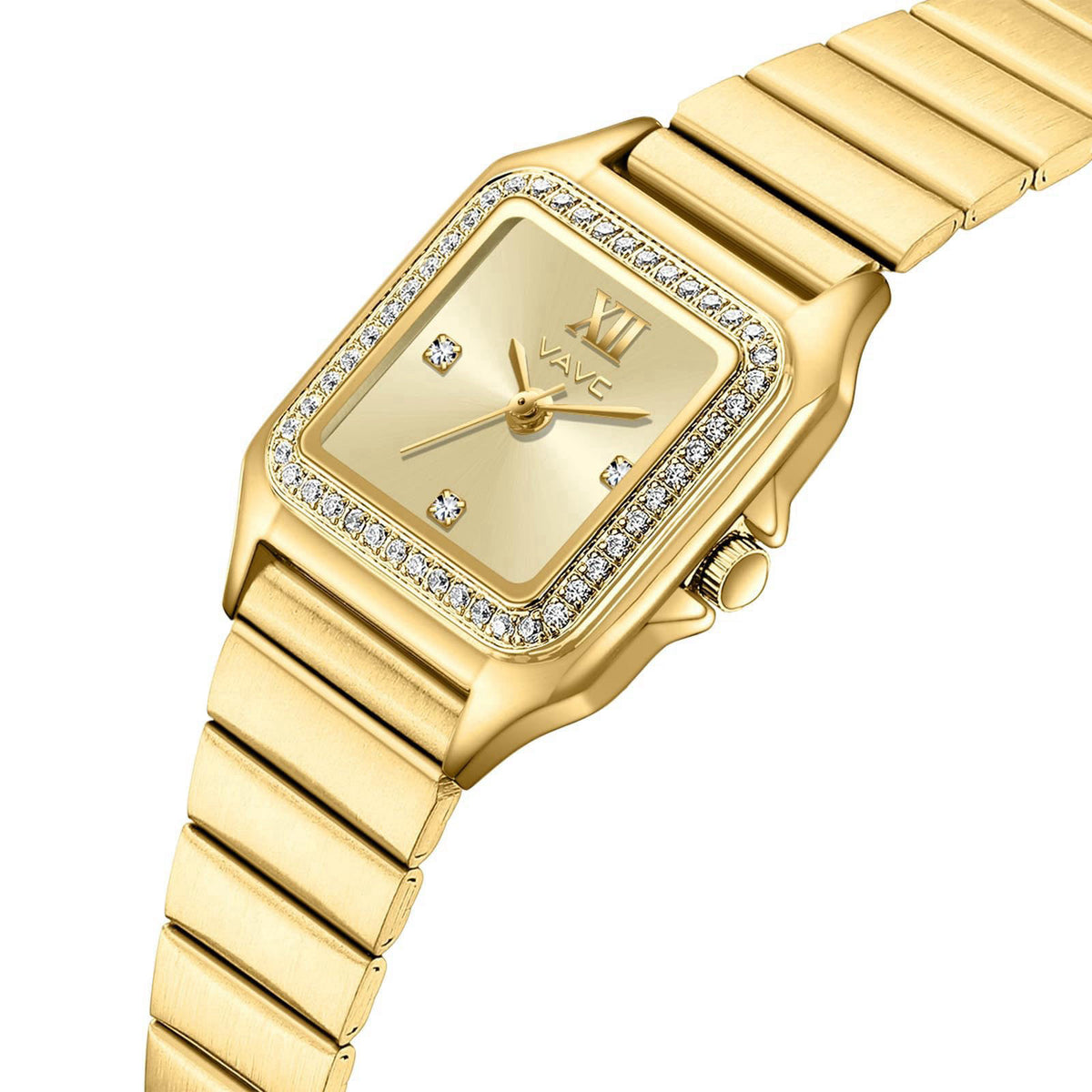 VAVC Small Gold Watches for Women Vintage Ladies' Diamond Watch with Rectangular Case,Minimalist Dial,Stainless Steel Ba