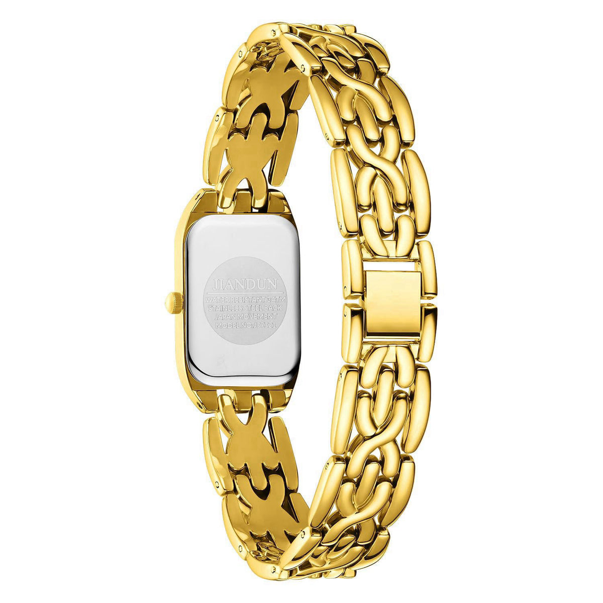 JIANDUN Classic Vintage Square Gold Tone Women Bracelet Watch with Adjustable Band, Water-Resistant – packaging and labe