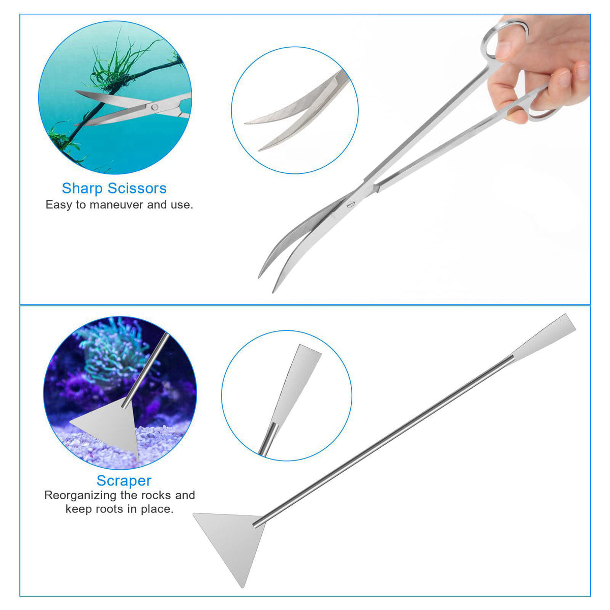 Extra Long Aquarium Aquascaping Tools Kit 8 in 1, Liveek Stainless Steel Aquarium Plant Tools Long Fish Tank Aquascape T