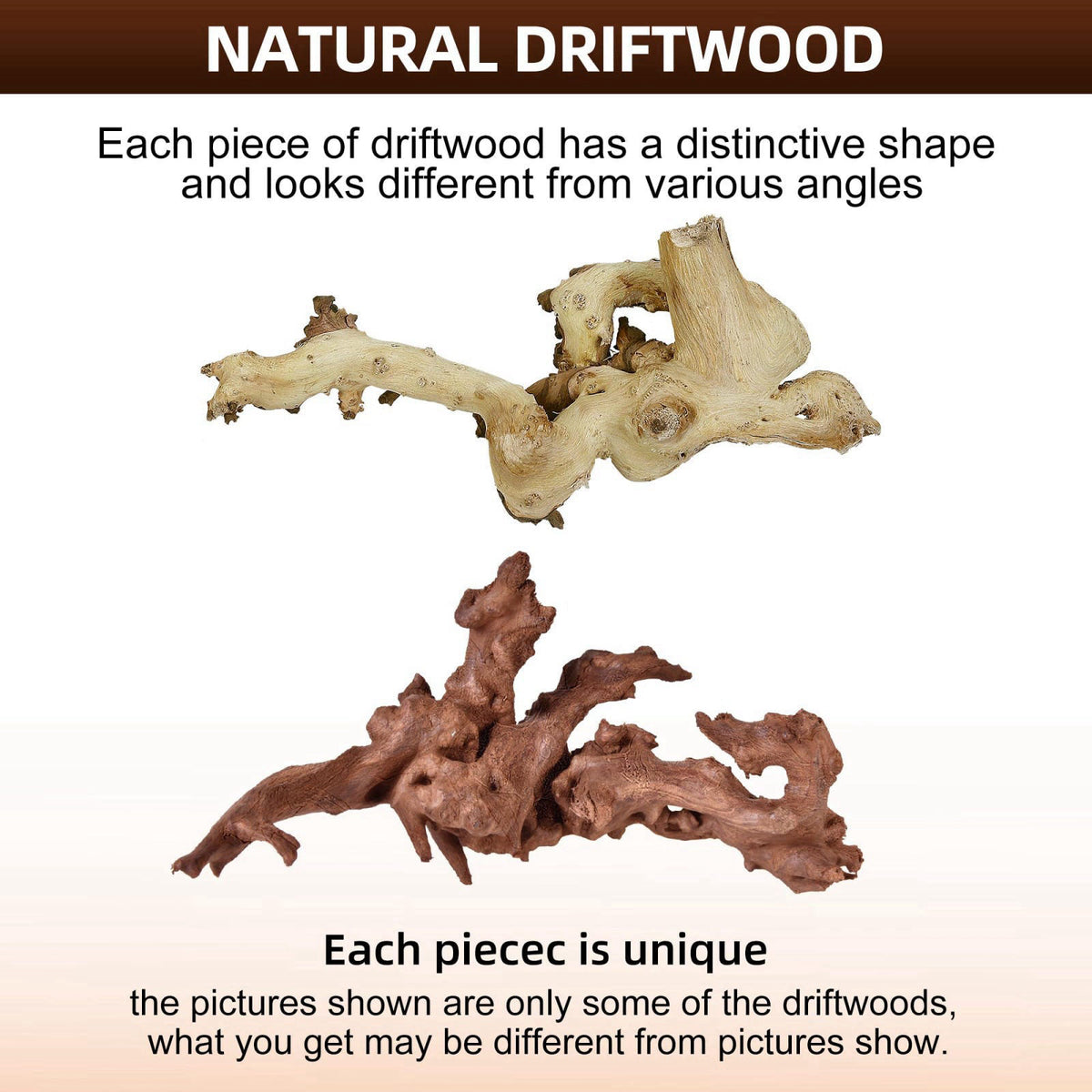 majoywoo Natural Large Driftwood for Aquarium Decor Fish Tank Decorations – close-up detail in Brown