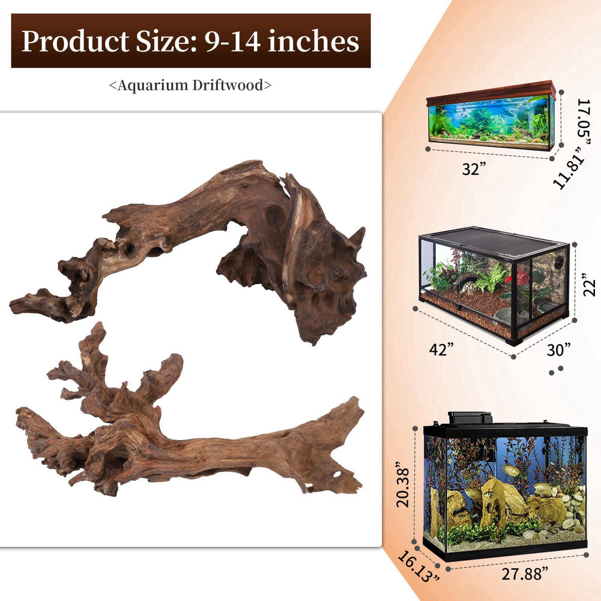 majoywoo Natural Large Driftwood for Aquarium Decor Fish Tank Decorations – packaging and label
