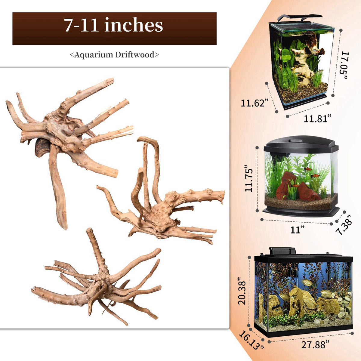 majoywoo Natural Driftwood for Aquarium Decor Fish Tank Decor Reptile Decor – close-up detail in Brown