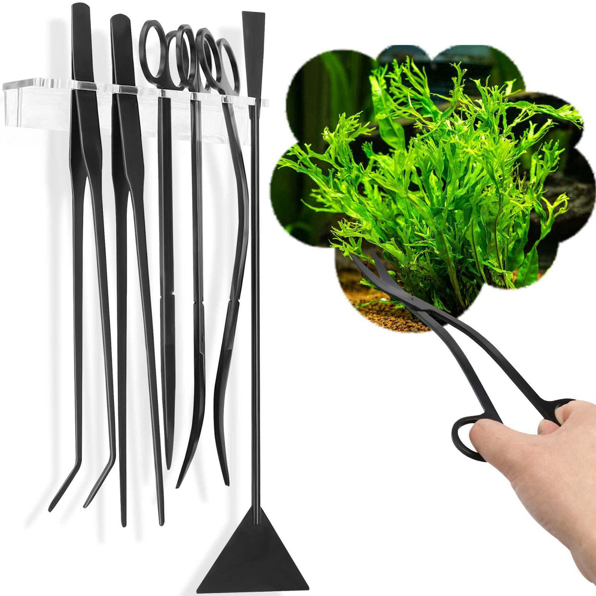 NEPTONION 8 in 1 Aquascaping Tool Kit with Acrylic Storage Rack, Black Steel Aquatic Landscaping Equipment Perfect to Cr