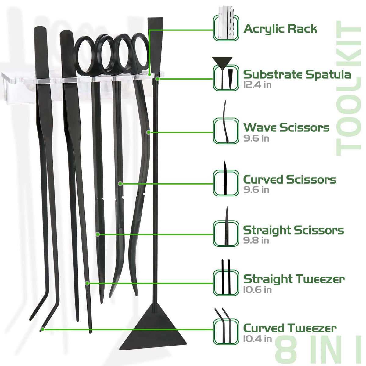 NEPTONION 8 in 1 Aquascaping Tool Kit with Acrylic Storage Rack, Black Steel Aquatic Landscaping Equipment Perfect to Cr