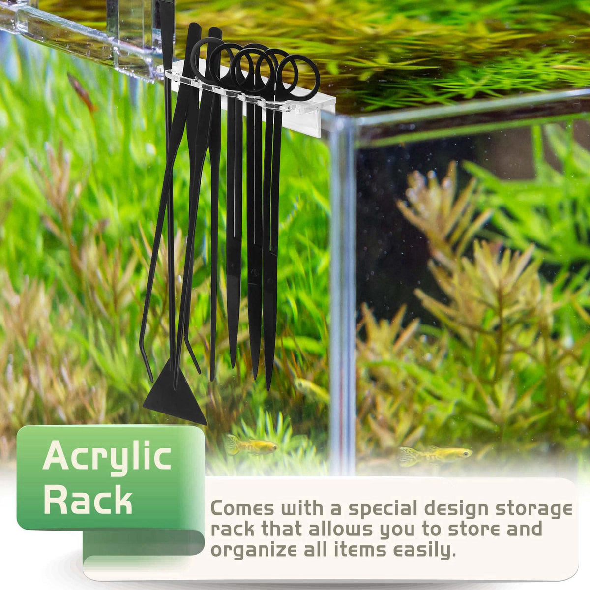 NEPTONION 8 in 1 Aquascaping Tool Kit with Acrylic Storage Rack, Black Steel Aquatic Landscaping Equipment Perfect to Cr