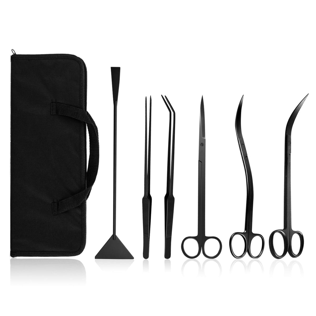 KnR Harmony Aquascaping Tools 7 in 1 Kit Aquarium Plant Scissors Tools Set Curved & Waved Scissor Tweezers Spatula Stain